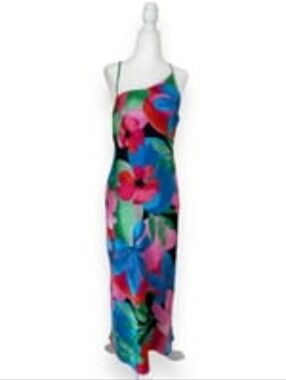 Floral Satin One-shoulder Midi Dress NWOT